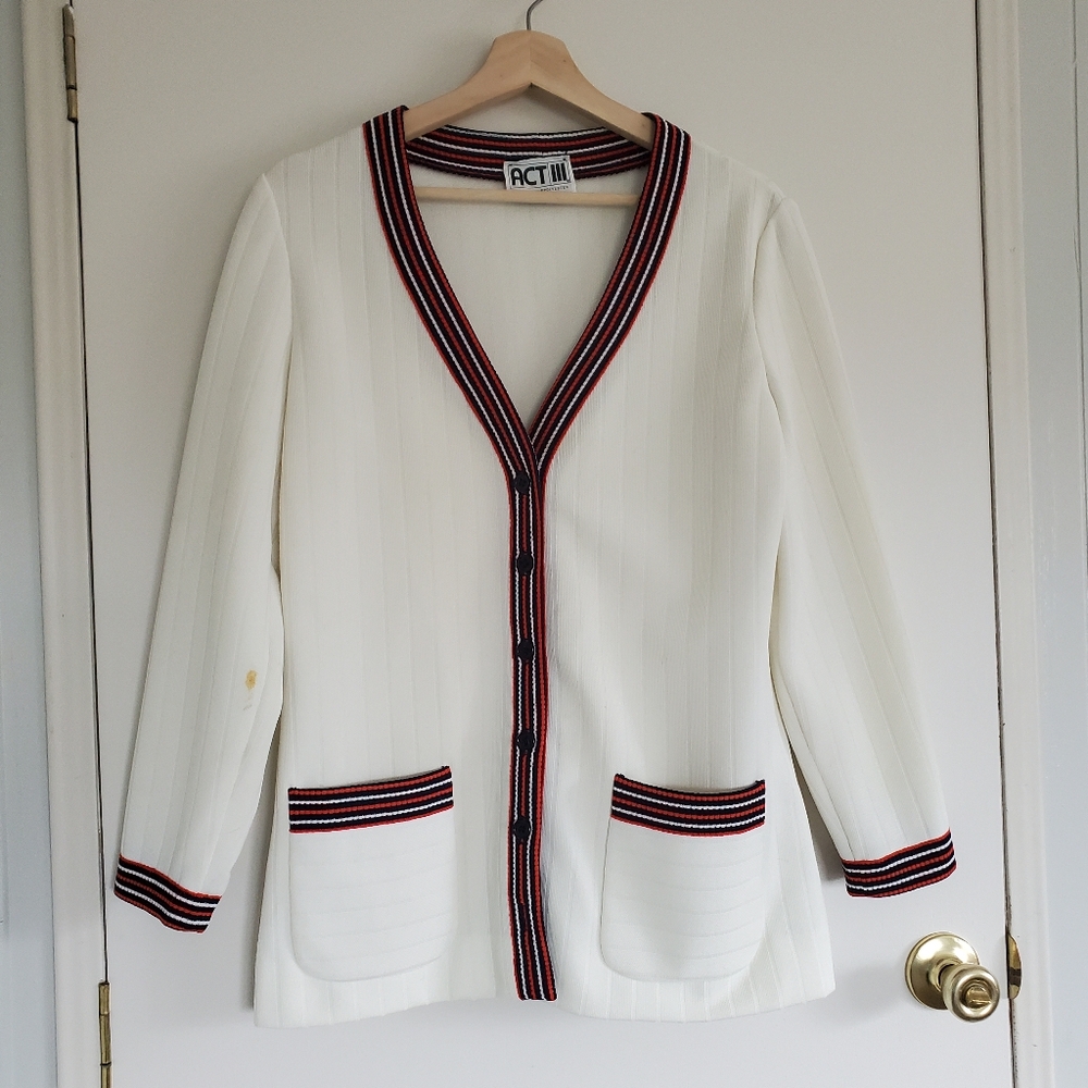 Vintage Act III Cardigan Women's 14 Cream Red And Blue